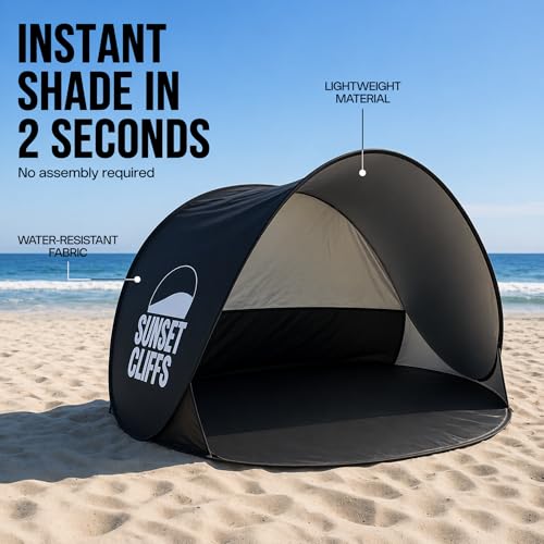 Sunset Cliffs Pop Up Beach Tent – 1-2 Person Portable Sun Shelter with UPF 50+ UV Protection – Lightweight Folding Shade C...