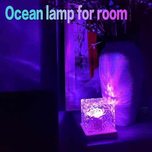BENCACAO Ocean Wave Projector Light, Rechargeable Cube 16 RGB Color Changing Water Ripple Mood Lamp for Bedroom,Bathroom D...