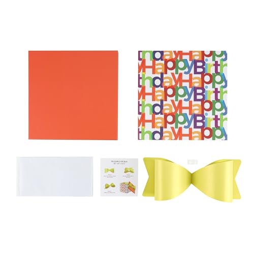 BIOBROWN Medium Birthday Gift Boxes with Lids for Presents, 9x9x9 Inches Text Design Collapsible Gift Box for Birthday, Ba...