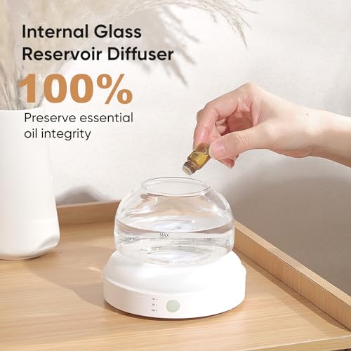 Lecdura Glass Essential Oil Diffuser, 200ml Ultrasonic Aroma Diffusers with Glass Reservoir Dome & White Plastic Base Lock...