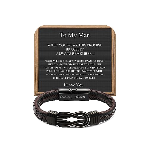 𝗞𝗻𝗼𝘁 𝗕𝗿𝗮𝗰𝗲𝗹𝗲𝘁 𝗚𝗶𝗳𝘁𝘀 𝗳𝗼𝗿 𝗠𝗲𝗻 Brown Braided Leather Stainless Steel Infinity Bracelets Lettering Love...