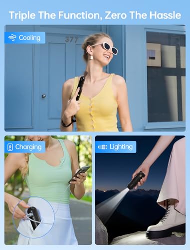 JISULIFE Handheld Mini Fan, 3 IN 1 USB Rechargeable Portable Fan [12-19 Working Hours] with Power Bank, Flashlight, Pocket...