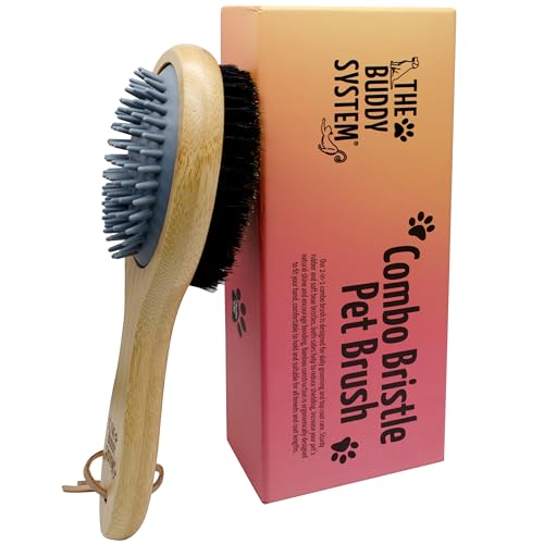 The Buddy System Combo Bristle Pet Brush, 2-in-1 Brush, Durable Rubber Side and Soft Boar Bristle Side - All Pets and Coat...