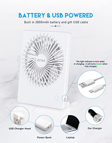 Zuvas Desk Fan Battery Operated Fan Rechargeable 180°Tilt Folding Personal Fan Ultra Quiet Small Portable 3 Speed Adjustab...