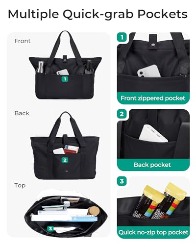 BAGSMART Tote Bag for Women, Foldable Tote Bag With Zipper Travel Shoulder Bag Handbag for Work