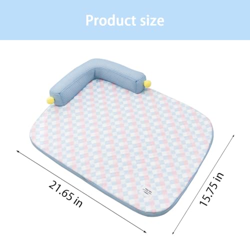 Lunale All-Season Ice Fabric Cat Bed with Cushioned Pillow/Play Ball/Washable Mat for Cats, Kittens & Small Pets (Blue, 2...