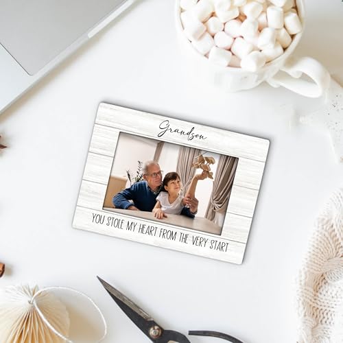 Foyoulame Grandson Gifts Picture Frame 4x6, Grandparents Wooden Picture Frame, Christmas Birthday Gifts for Grandpa Grandm...