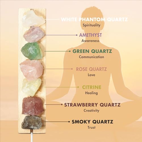 HYAMVOR Healing Crystal Night Light,7 Chakra Stones Bedside Lamp,Mood Light with Wooden LED Light Base,Healing Stones Posi...