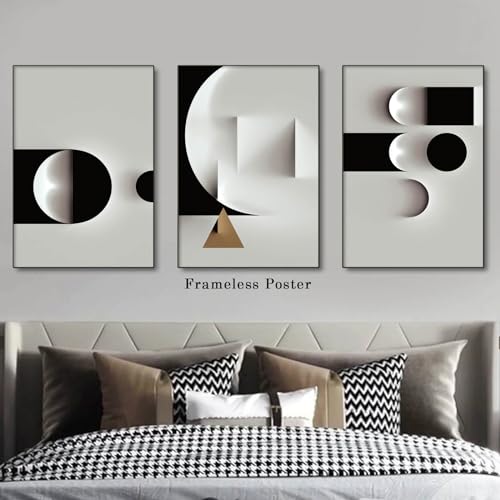 Abstract Geometric Canvas Wall Art Minimalist Black and White Geometric Poster Prints Modern Abstract Geometric Canvas Bla...
