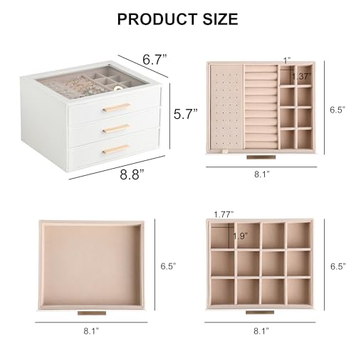 Frebeauty Clear Lid Jewelry Box,3-Layer Jewelry Organizer with Drawer,PU Leather Jewelry Organizers and Storage,Jewelry Bo...