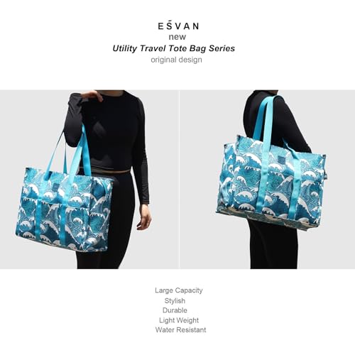 ESVAN Utility Tote Bag with Zip Top Waterproof Teacher Tote Bag for Teacher Work Women Beach