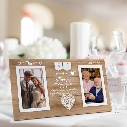 Calibron Then & Now Anniversary Wedding Gifts for Couples, Anniversary Birthday Gifts for Hers/Him, 1-99 Years Double Pict...