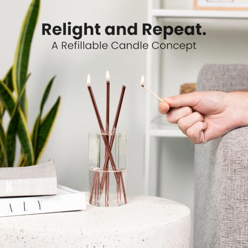 Craftmont Refillable Candle Set - Unscented Paraffin Oil Candles Set with Metal Candlesticks, Glass Vase & Steel Funnel - ...