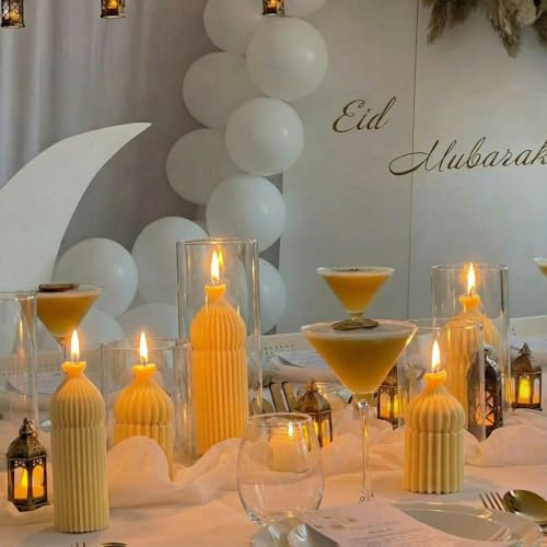 Lyrow 3 Pcs Ramadan Mubarak Scented Soy Candles Eid Islamic Muslim Home Decor Ramadan Mosque Shaped Small Pillar Candles S...