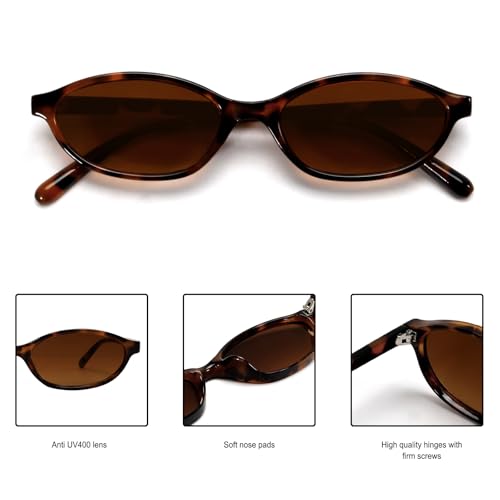 GUVIVI Retro Oval Sunglasses for Women Chic Cat Eye 90s Sunnies Lightweight Narrow Shades Trendy UV protection Sun Glasses
