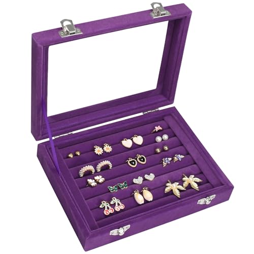 Vicoter Rings Organizer Tray 7 Slots Velvet Jewelry Earring Storage Box with Transparent lid Jewelry Display Case for Girl...