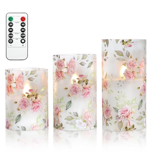Silverstro Rose Flameless Candles with Remote Real Wax Blinks Glass Battery Operated Candles - Home Party Wedding Thanksgi...
