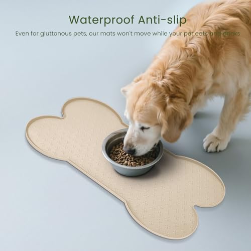 PWTAA Dog Food Mat Anti-Slip Silicone Dog Bowl Mat Thicker Pet Placemat Waterproof Cat Feeder Pad with Raised Edge Puppy K...