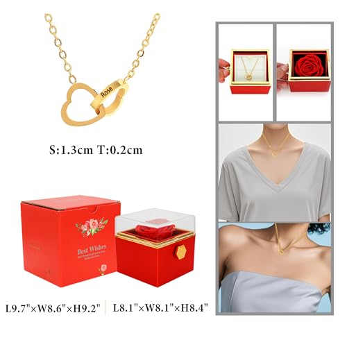 TINGKU Eternal Real Rose Gift Box for Women, Preserved Rose with Customized Engraved Name Heart Necklace, Personalized For...