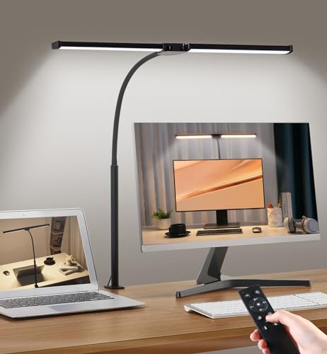 Motumen Led Desk Lamp for Home Office, Eye-Care Architect Light with Clamp, Smart Double Head Computer Monitor Table Clip ...