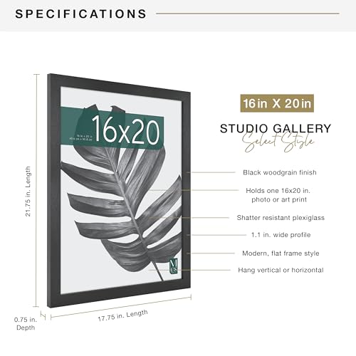 MCS Studio Gallery 16x20 Poster Frame Black Woodgrain Engineered Wood, Vertical & Horizontal Wall Hanging Large Picture Fr...