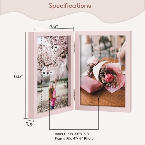 Space Art Deco Double 4x6 Picture Frame, 2 4x6 Folding Photo Frame, Standing Vertically on Desktop or Tabletop, Home Decor...