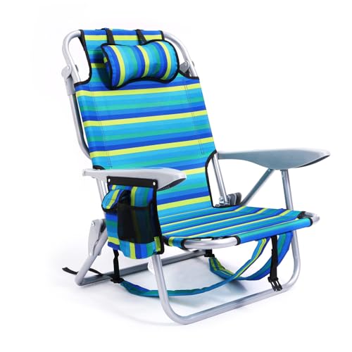 Canpsky Portable Beach Chair for Adults, Outdoor Camping Chair Lay Flat Folding Backpack Beach Reclining Chair with 5 Posi...