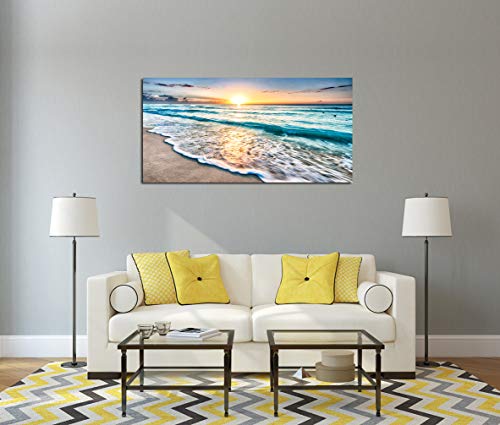 Baisuart S02250 Canvas Prints Wall Art Beach Sunset Ocean Waves Nature Pictures Stretched Canvas Wooden Framed for living ...