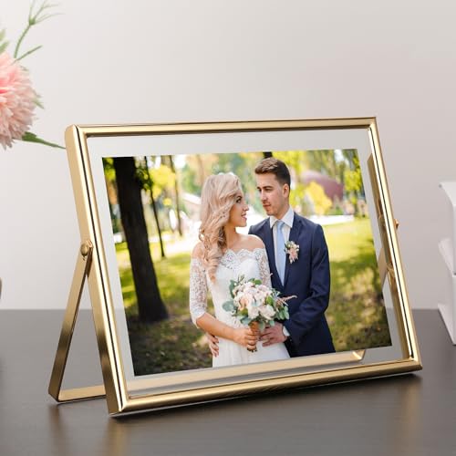 GorYeeFine Gold 7x5 Floating Frame(Horizontal) 2pack for Photo Sizes(3.5x5'',4x6''),Classy Gold Frames Tabletop/Shelf disp...