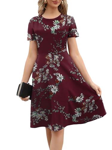 Women's 2026 Fit and Flare Dress Summer Casual Elegant Vintage Floral Printed Work Party A-line Dress with Pockets 162