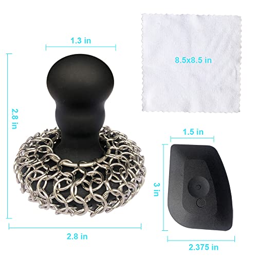 316 Upgraded Chainmail Scrubber with Silicone Handle Cast Iron Cleaner for Cast Iron Grill Pan Skillet Wok Bakeware Ergono...