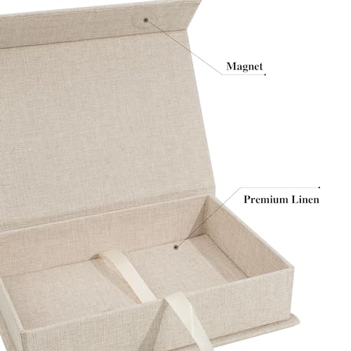 Hiwhy Photo Storage Box 8x10, Linen Memory Photo Box Perfect to Store Your Photo, Pictures, Certificates, Scrapbooking Sup...