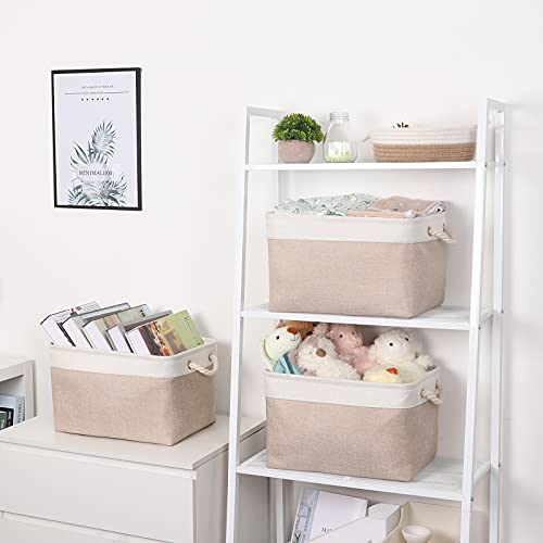 Bidtakay Large Fabric Baskets with Handles [3-Pack] Collapsible Storage Basket for Shelves 15 X 11 X 9.5 inches Canvas Bin...