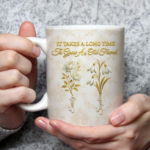 Wrappiness Vintage Friend Coffee Mug, Personalized Floral Name Cup, Unique Gift for Bestie Sister Friends on Birthday, Fri...