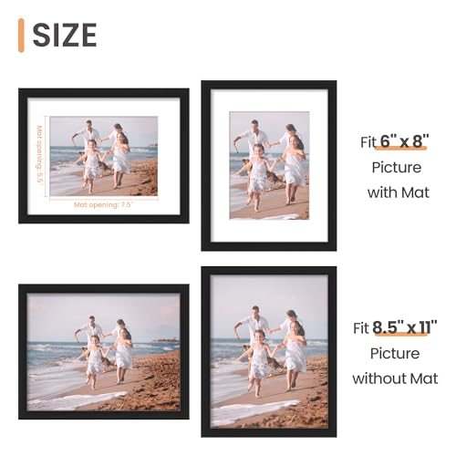 upsimples 8.5 By 11 Picture Frame, Display Pictures 6x8 with Mat or 8.5 x 11 Without, Wall Hanging Photo Frames, Black, 1 ...