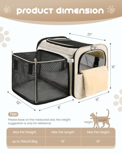 MIDOG Cat Carrier Soft for Small to Medium-Sized Cats,Up to 15 Lbs, TSA Airline Approved Soft Sided Pet Carrier,Collapsibl...