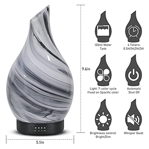Aromatherapy Essential Oil Diffuser for Home- Art Glass Diffuser for Essential Oils with Waterless Auto Shut-Off 4 Timer 7...