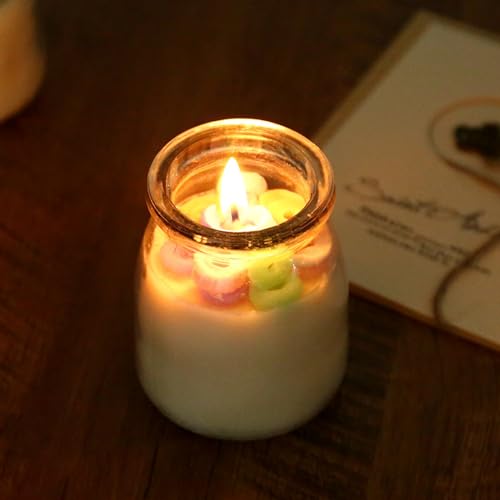 Pudding Cup Donut Shape Scented Candle Glass Jar,230G Perfume Floral Soy Wax Aesthetic Decorative Aroma Candle for Wedding...