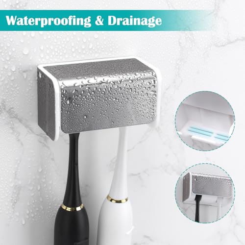 PARKMANI 2 PCS Toothbrush Holders Wall Mounted with Cover, Electric Tooth Brushing Holder for Bathroom, 2 Slots Self Adhes...