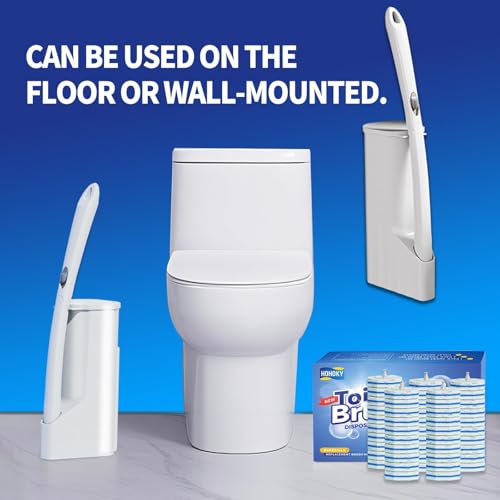 Disposable Toilet Brush Cleaning System with 50pcs Refills Pads Replacement Heads, Toilet Cleaning Stick, Wall Mounted Tol...