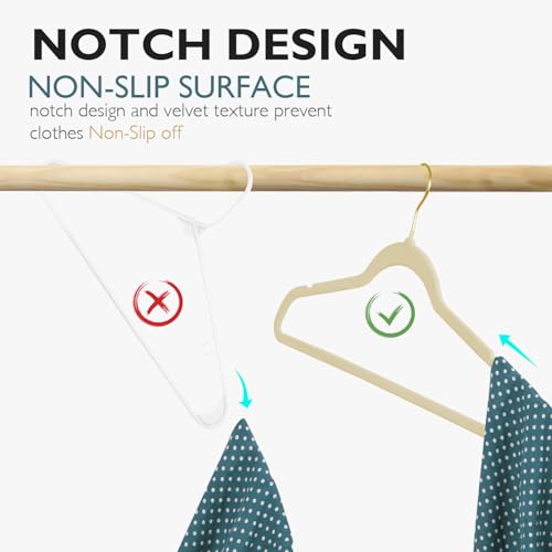 ManGotree Velvet Coat Hangers with 360° Swivel Gold Hook, Non-Slip Felt Suit Hangers, Slim Space Saving Clothes Hanger for...