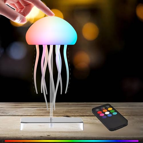 Camdii Jellyfish Lamp with Touch Sensor and Remote Control, Rechargeable Eye Friendly RGB Gradient Jellyfish Night Light a...