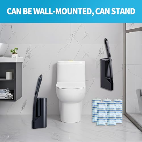 Disposable Toilet Brush with 50 Wand Cleaner Refills Pads，Wall Mounted Toilet Bowl Holder Set，Toilet Cleaning System Start...