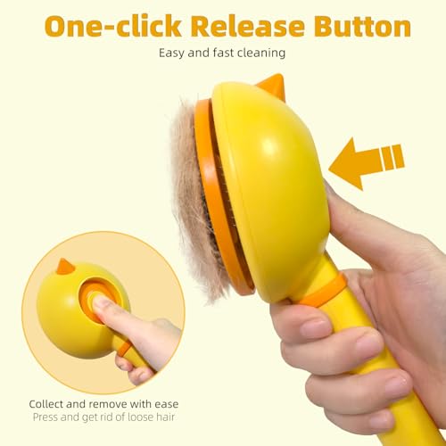 Cat Brush for Shedding, Self-Cleaning Slicker Brush for Indoor Cats, Gently Remove Loose Fur, Pet Grooming Massage Deshedd...