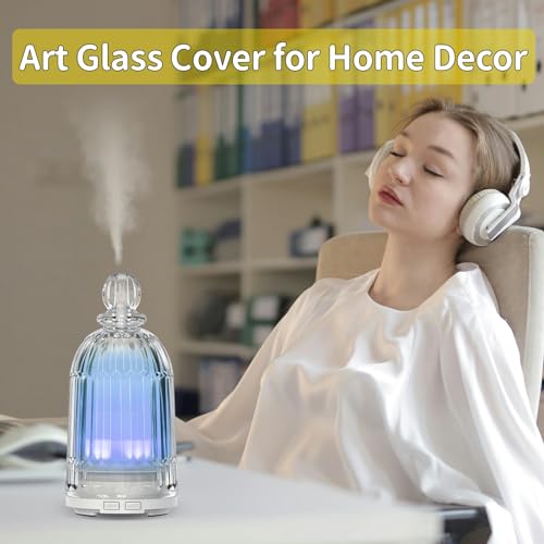 Smartwell Glass Essential Oil Diffuser, Aroma Diffusers with Glass Cover & Plastic Reservoir Small Humidifiers with 7 Colo...
