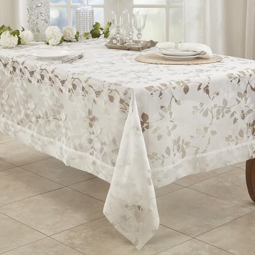 SARO LIFESTYLE Sheer Elegance Burnout Voile Vine Design Tablecloth, White, 50"x70"