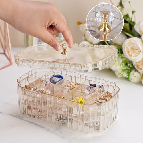 NiHome Transparent 3-Layer Jewelry Organizer Box with Elegant Gold Handle, Efficient Storage Versatile for Earrings, Ring...