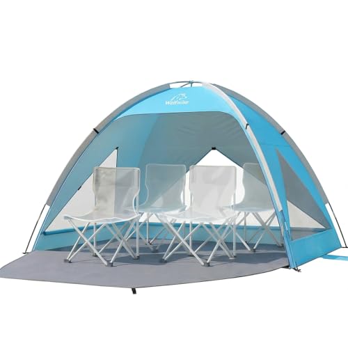 Wolfwise Large Beach Tent Sun Shelter for 3-4 Person, Spacious Sun Shade UPF 50+ UV Protection, Extendable Floor for Priva...