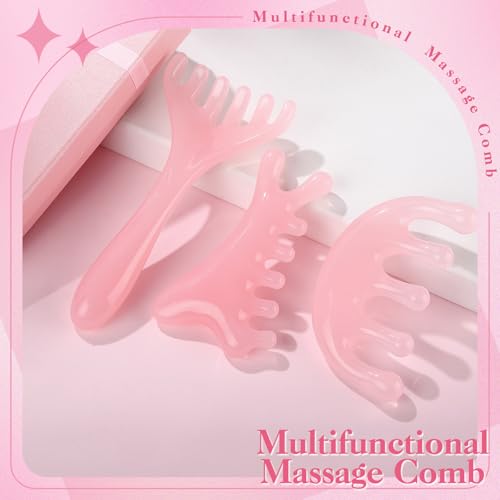ProSuites 3Pcs Scalp Massage Tool for Head Massager Tool Pink Resin Gua Sha Comb for Relaxation Christmas,Stocking Stuffs