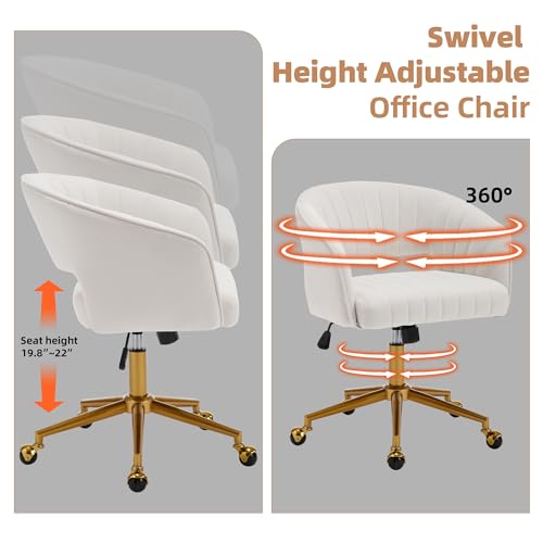Westice Home Office Desk Chairs, Modern Velvet Rolling Chair, Height Adjustable Swivel Vanity Chair with Golden Base, Ergo...